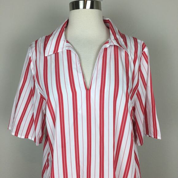 Harshman Red & White Stripe Short Sleeve Andy Popover Top Medium - Picture 3 of 7